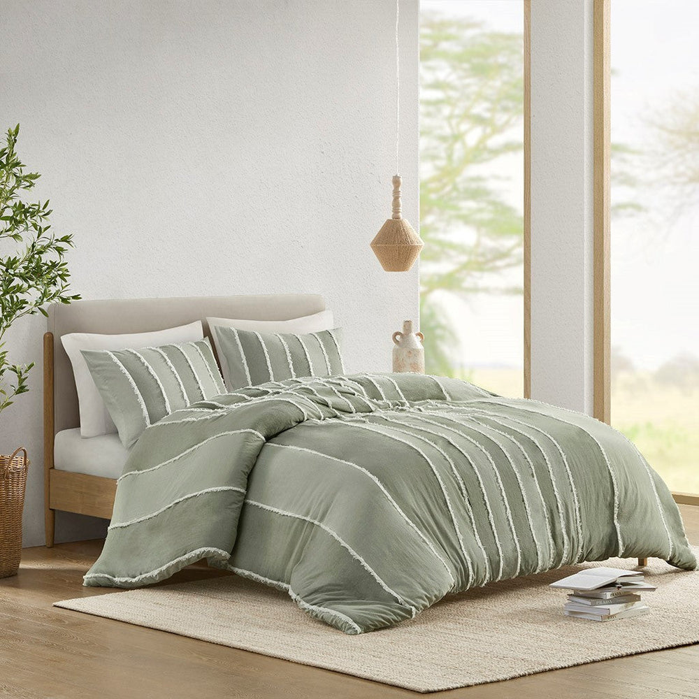 King/Cal King 3 Piece Striped Cotton Duvet Cover Set Media 21