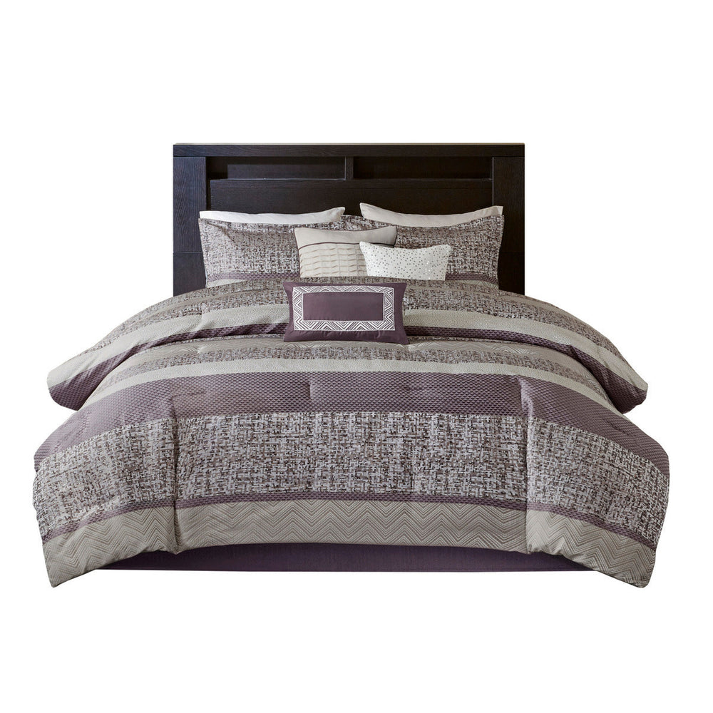 7 Piece Jacquard Comforter Set Purple King Media 9