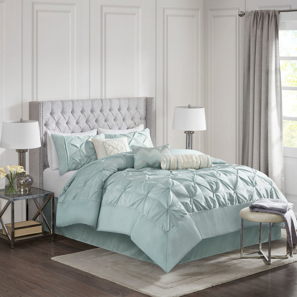7 Piece Tufted Comforter Set Seafoam King Media 1