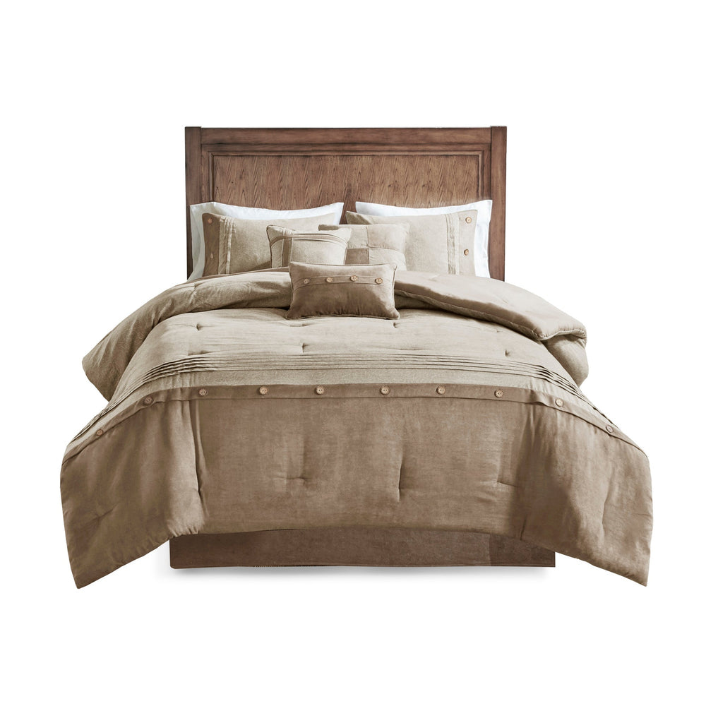 7 Piece Faux Suede Comforter Set Tan Cal King Media 10