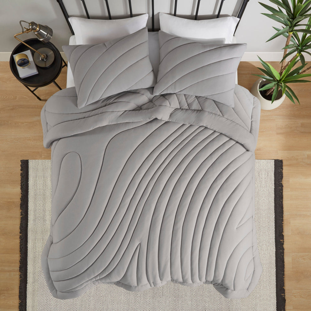 3 PCS Full/Queen Poly Jersey Puffy Comforter Set Gray Media 19