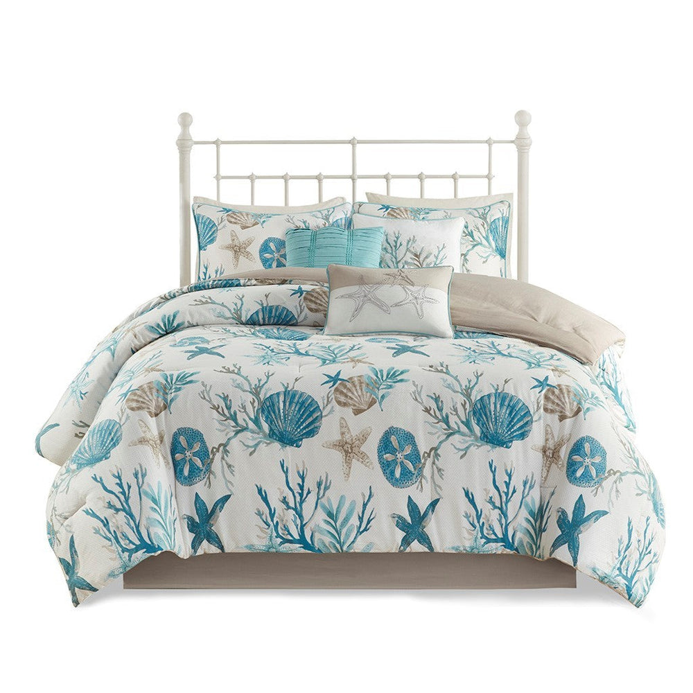 7 Piece Cotton Sateen Comforter Set Aqua King Media 12