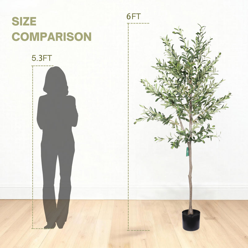 6FT Artificial Olive Tree in Black Plastic Pot, 1pc/set