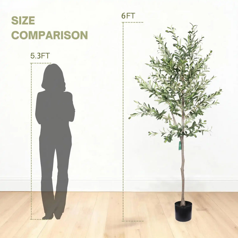 6FT Artificial Olive Tree in Black Plastic Pot, 1pc/set