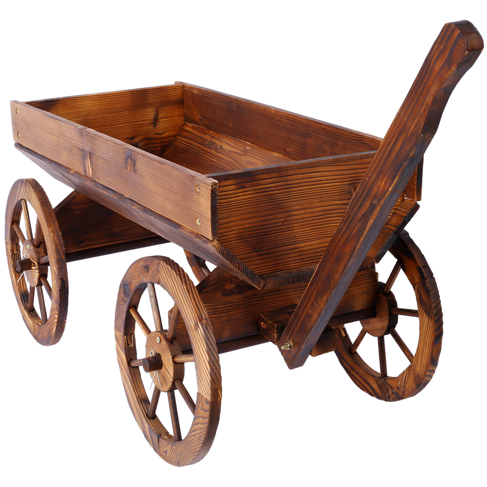 Wood Wagon Flower Planter Pot Stand W/Wheels Home Garden Outdoor Decor Media 8