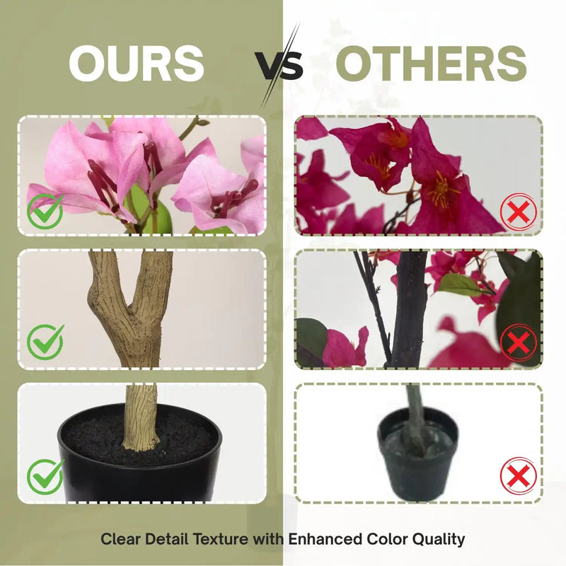 Artificial Bougainvillea Tree in Baby Pink with Green Leaves, Realistic Faux Plant in Black Plastic Pot, 60-Inch Indoor Decor for Home Office