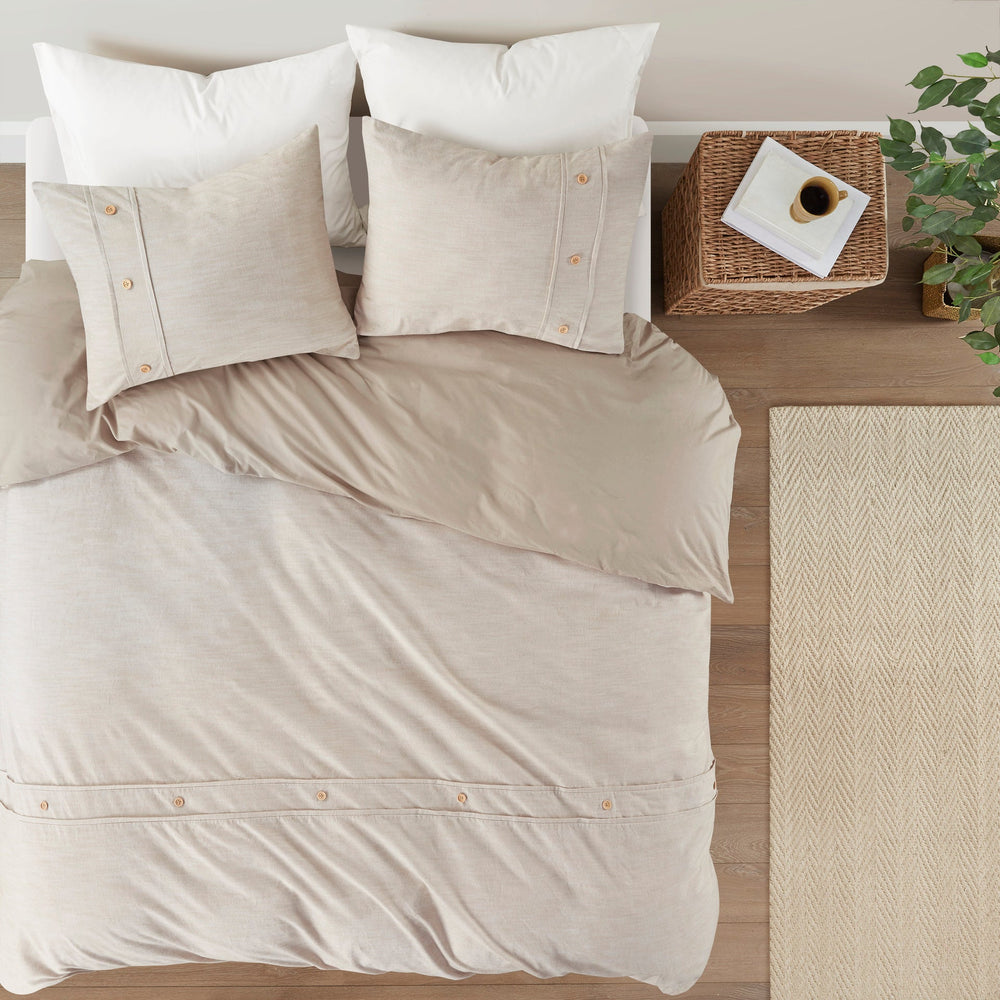 3 Piece Organic Cotton Oversized Duvet Cover Set Natural Full/Queen Media 13