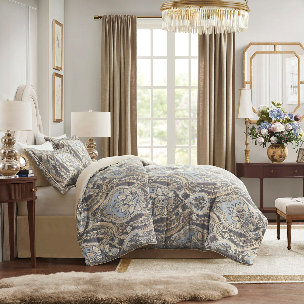 4 Piece Comforter Set Blue/Grey King Media 11