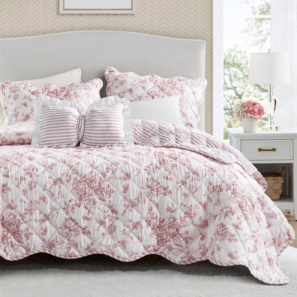 4 Pieces Full/Queen  Quilt Set with Decorative Pillow,Pink Media 6