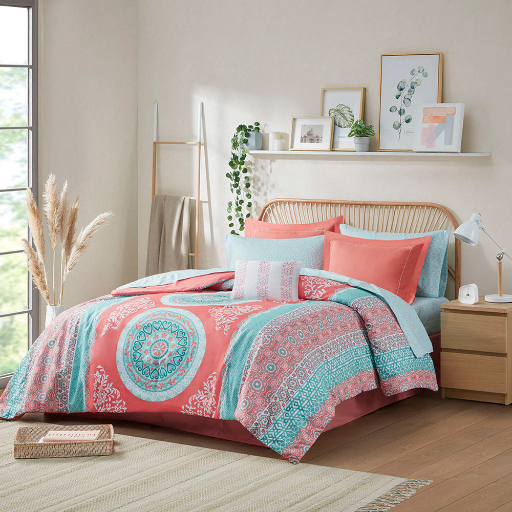 Queen Boho Comforter Set with Bed Sheets Media 1