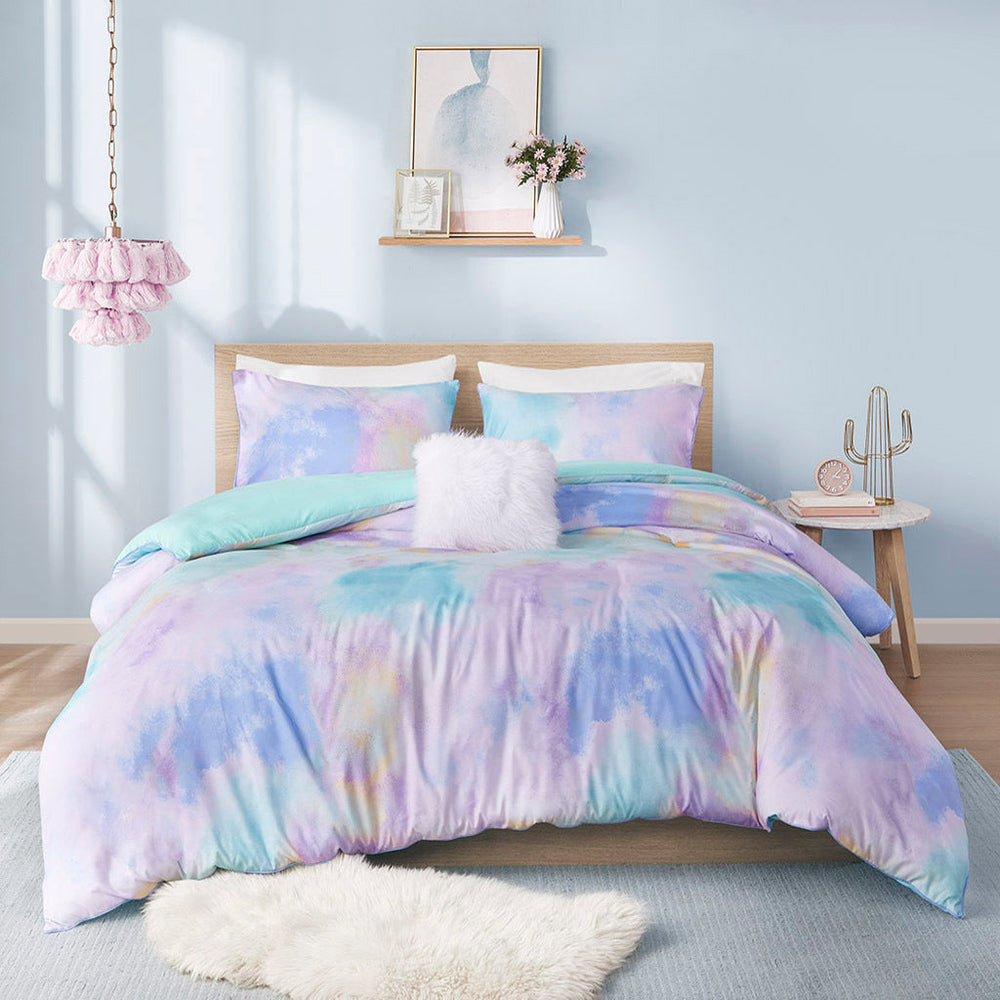 Twin/Twin XL Watercolor Tie Dye Printed Duvet Cover Set with Throw Pillow Media 2