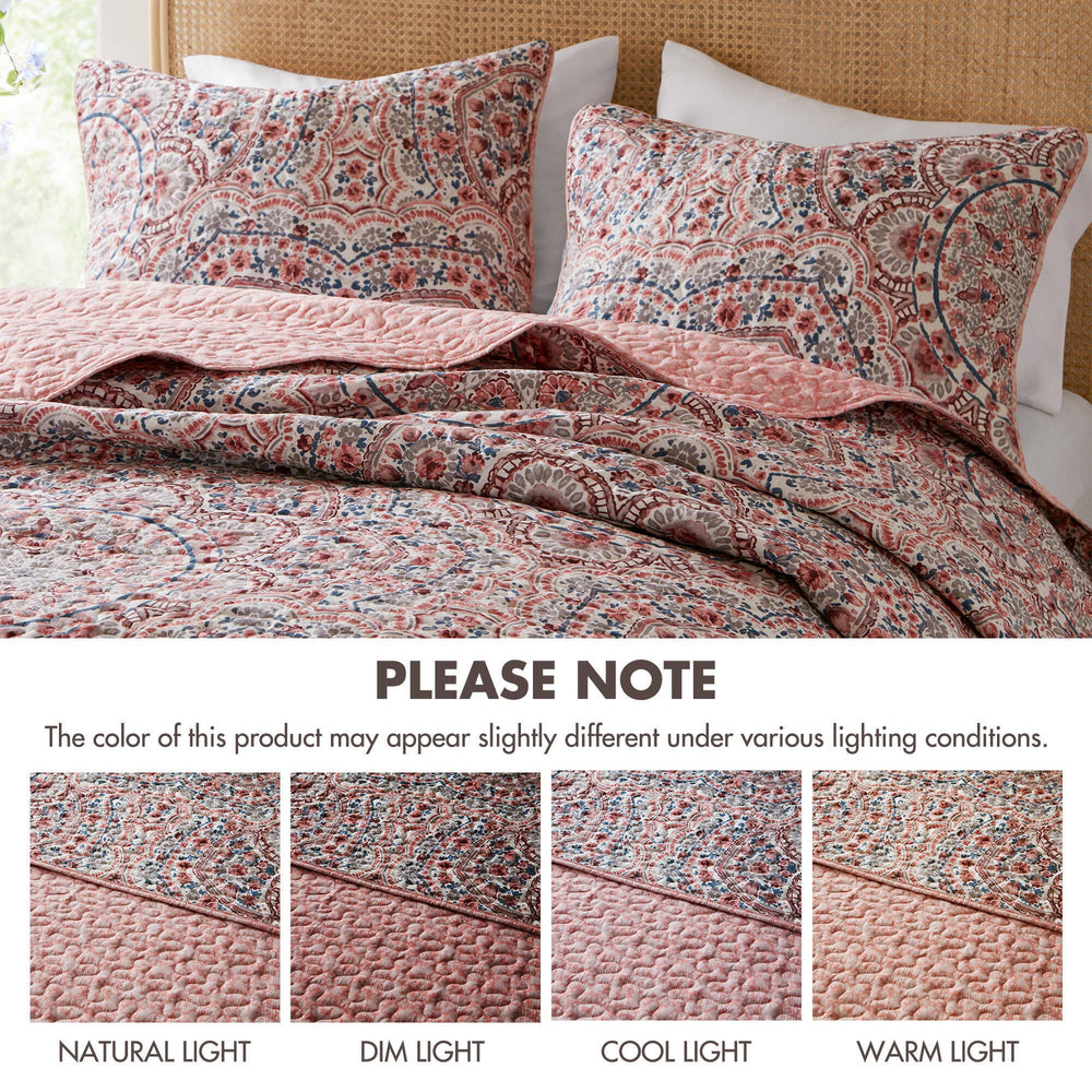 3-Piece Full/Queen Boho Floral Reversible Quilt Media 8