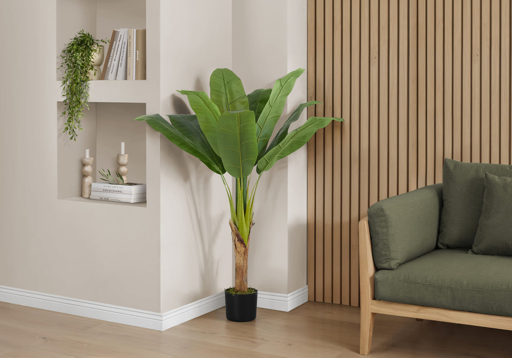 Artificial Plant, 43' Tall, Banana Tree, Indoor, Faux, Fake, Floor, Greenery, Potted, Real Touch, Decorative, Green Leaves, Black Pot Media 1