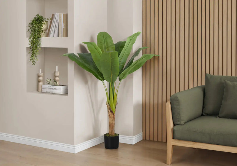 Artificial Plant, 43' Tall, Banana Tree, Indoor, Faux, Fake, Floor, Greenery, Potted, Real Touch, Decorative, Green Leaves, Black Pot