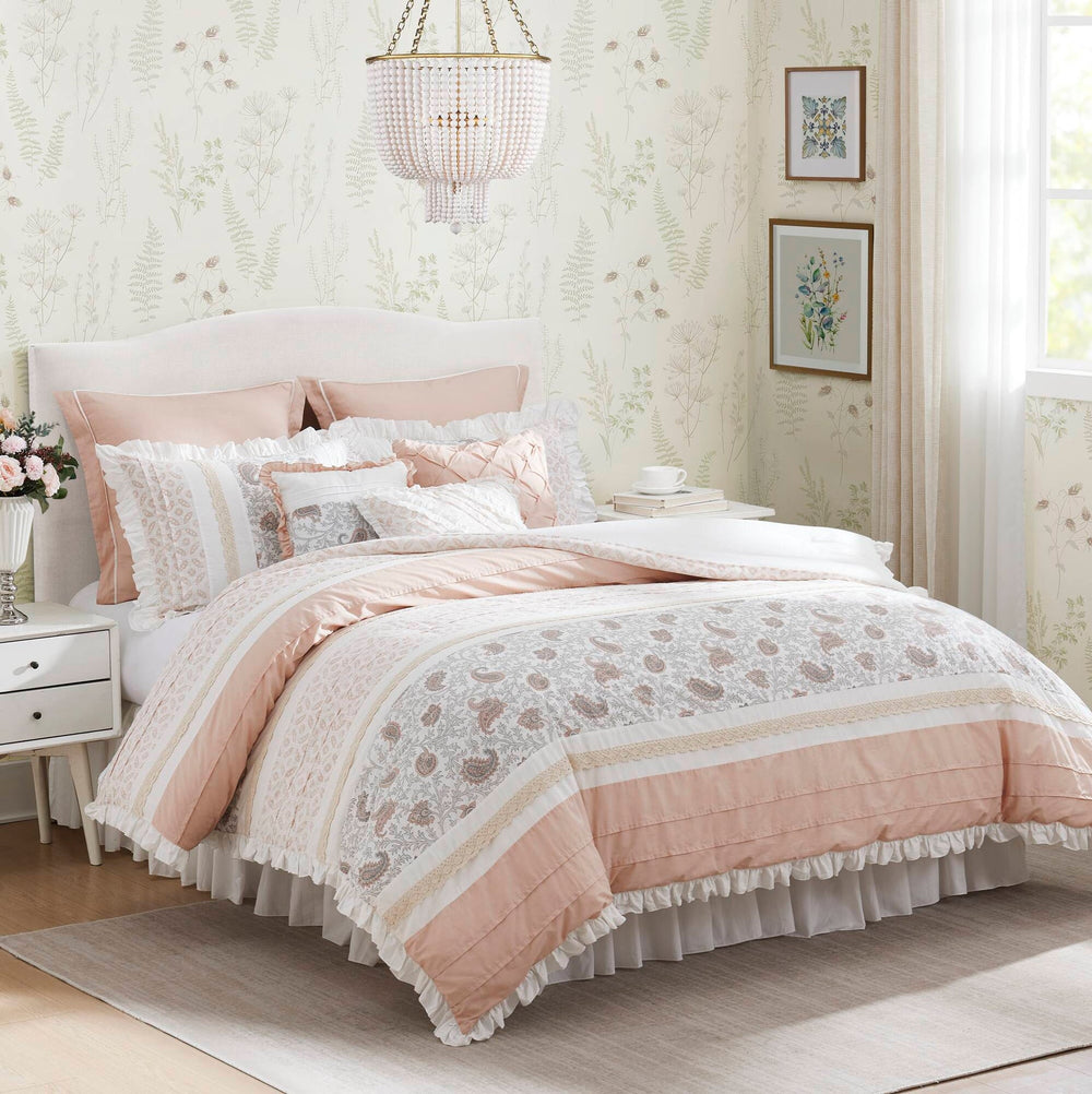 9 Piece Cotton Percale Comforter Set Blush Cal King Media 1