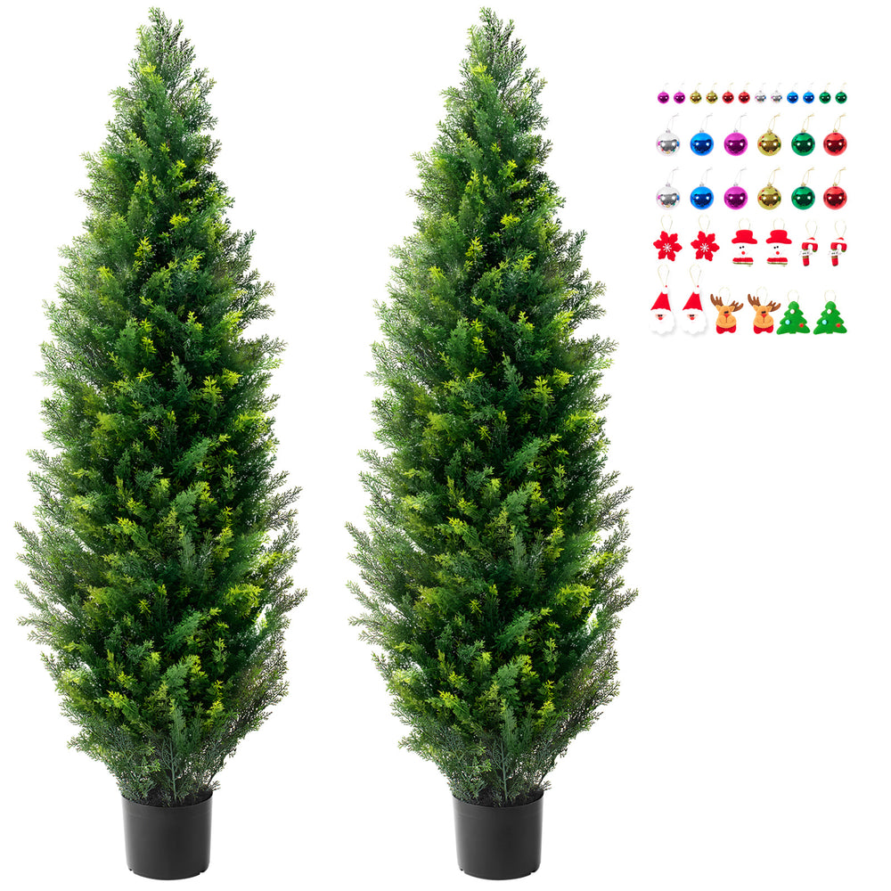 2 Pack 5' Artificial Cedar Topiary Tree Faux Plant UV Decor In/Outdoor Media 1