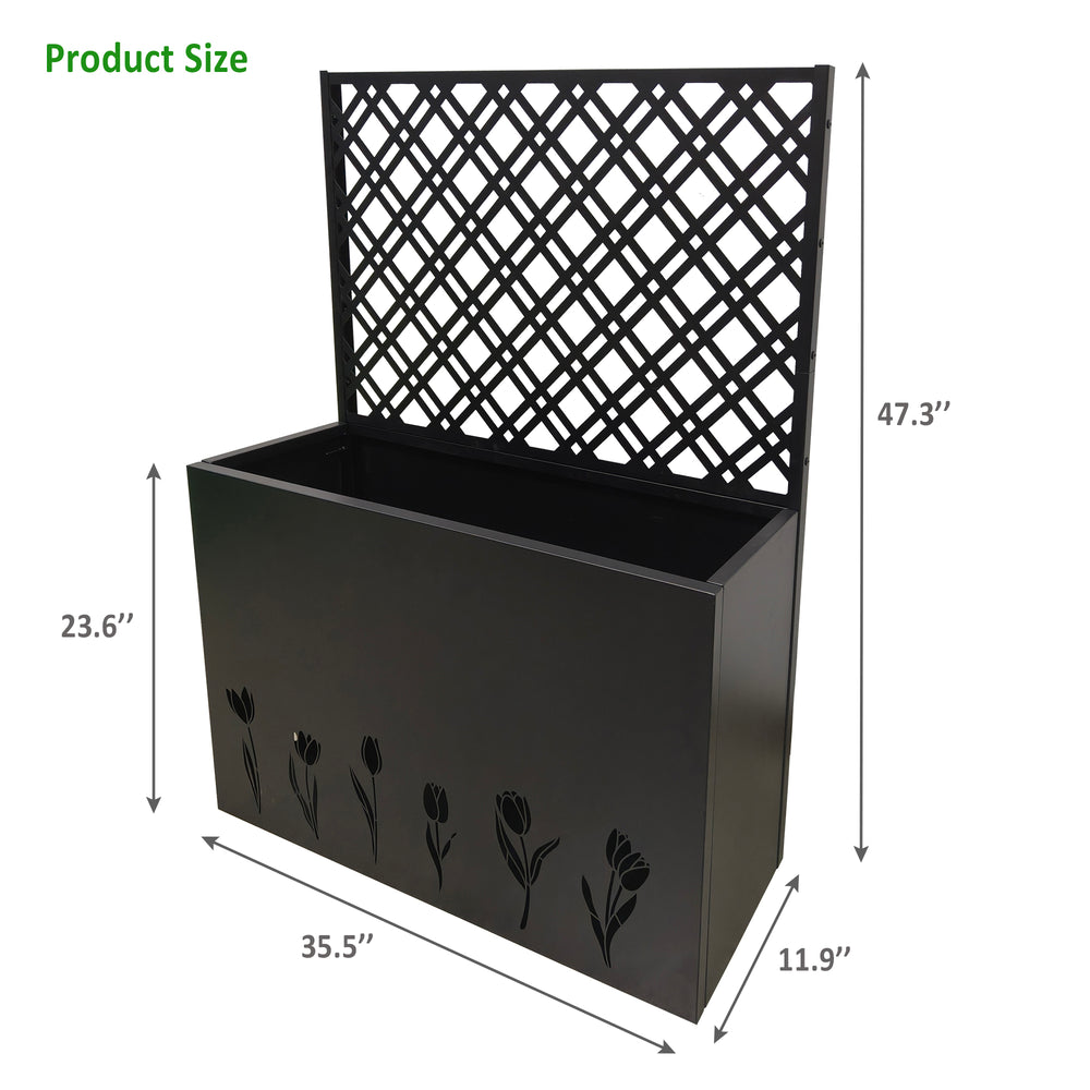 Tall Metal Planter Raised Garden Bed with Trellis 35.5in L x 11.9in W x 47.3in H - Large Flower Box Privacy Screen for Porch, Patio, Garden, Commercial Décor, Tulip Black Media 3