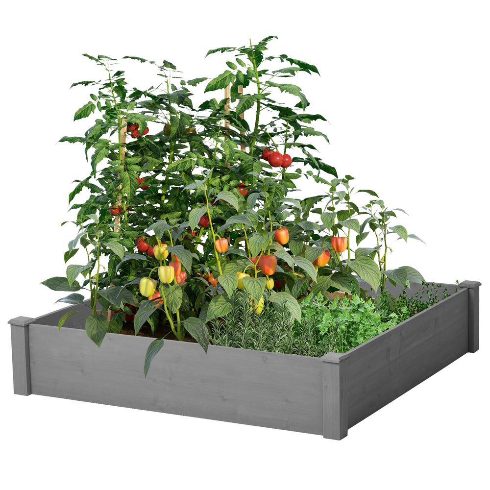 Raised Garden Bed 48x48x10'', Outdoor Wood Planter Box Over Floor, Tool-Free Assembly Media 4