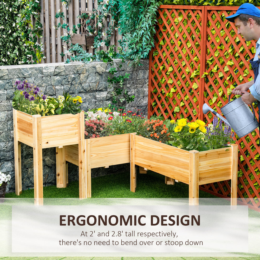 Outsunny Raised Garden Bed Set of 3, Wooden Elevated Planter Box with Legs and Bed Liner, for Backyard and Patio to Grow Vegetables, Herbs, and Flowers, Natural Media 5