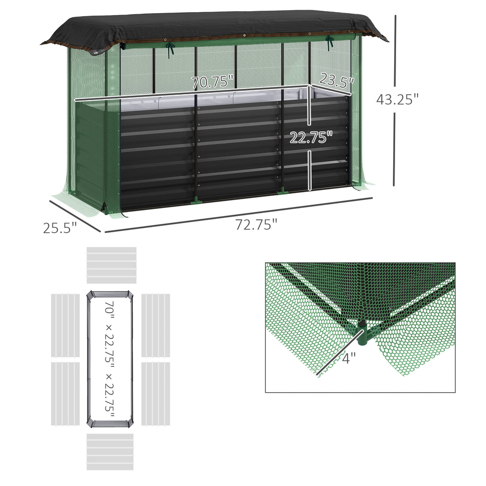 Raised Garden Bed,Galvanized Steel Planter Box with Crop Cage and Shade Cloth,for Flowers, Veggies and Herbs Media 2