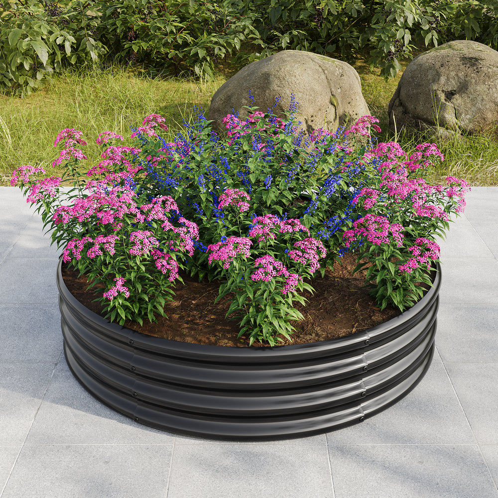 2PCS 47.24*11.4' Tall Round Raised Garedn Bed,Metal Raised Beds for Vegetables, Outdoor Garden Raised Planter Box, Backyard Patio Planter Raised Beds for Flowers, Herbs, Fruits Black Media 1