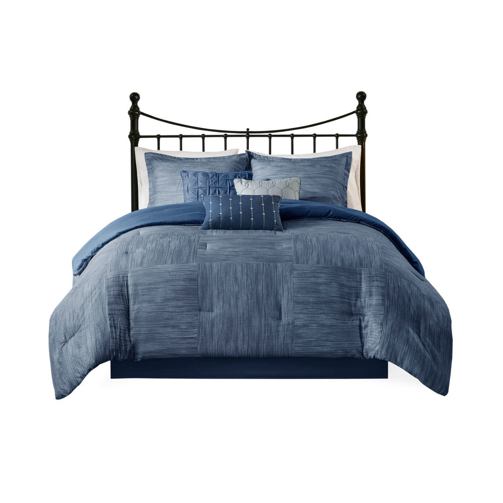 7 Piece Printed Seersucker Comforter Set Navy Queen Media 12