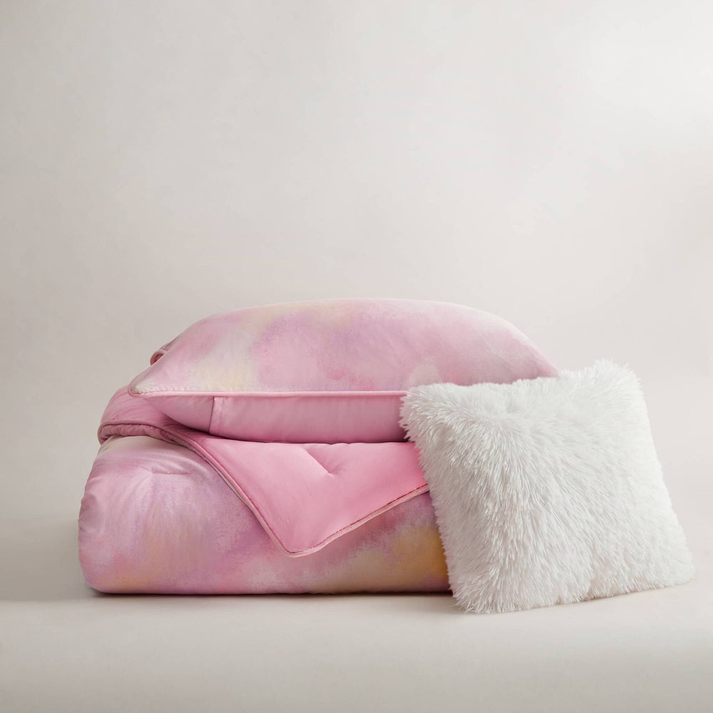 3 Pieces Twin/Twin XL Watercolor Tie Dye Printed Comforter Set with Throw Pillow,Pink Media 7