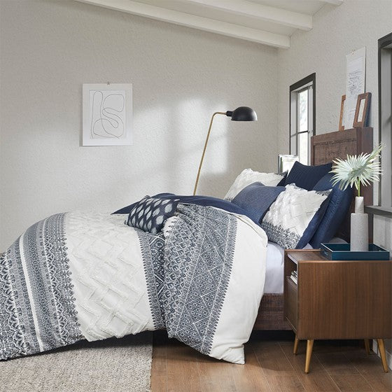 Full/Queen 3 Piece Cotton Duvet Cover Set with Chenille Tufting Media 2