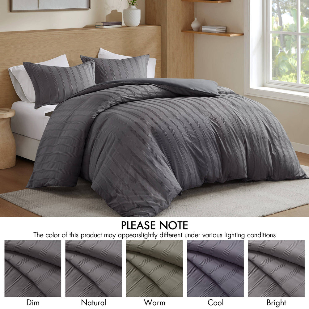 3-Piece King Woven Striped Duvet Set Media 3