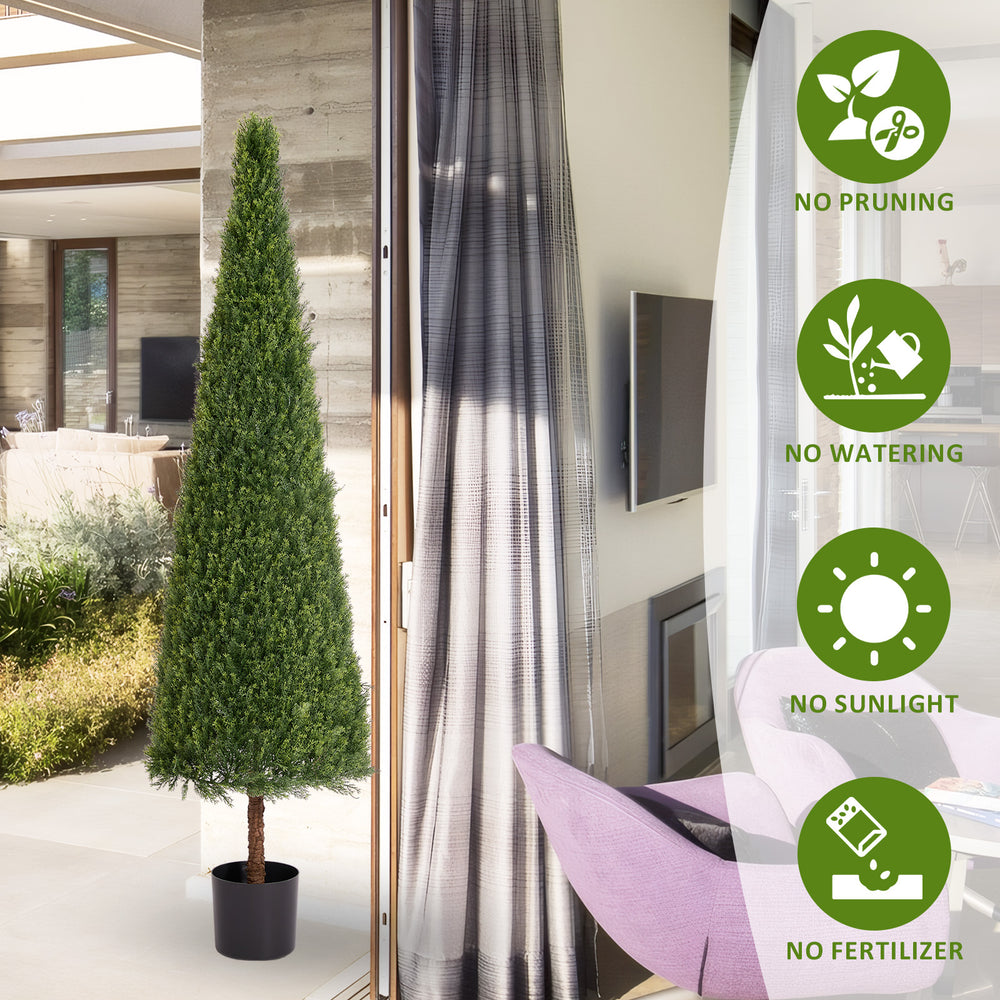 6FT Artificial Conical Topiary Trees  UV Resistant Faux Cedar Bushes and Evergreen Shrubs, Fake Potted Plants for Front Porch Outside Planter Decor, 1pc/set Media 5