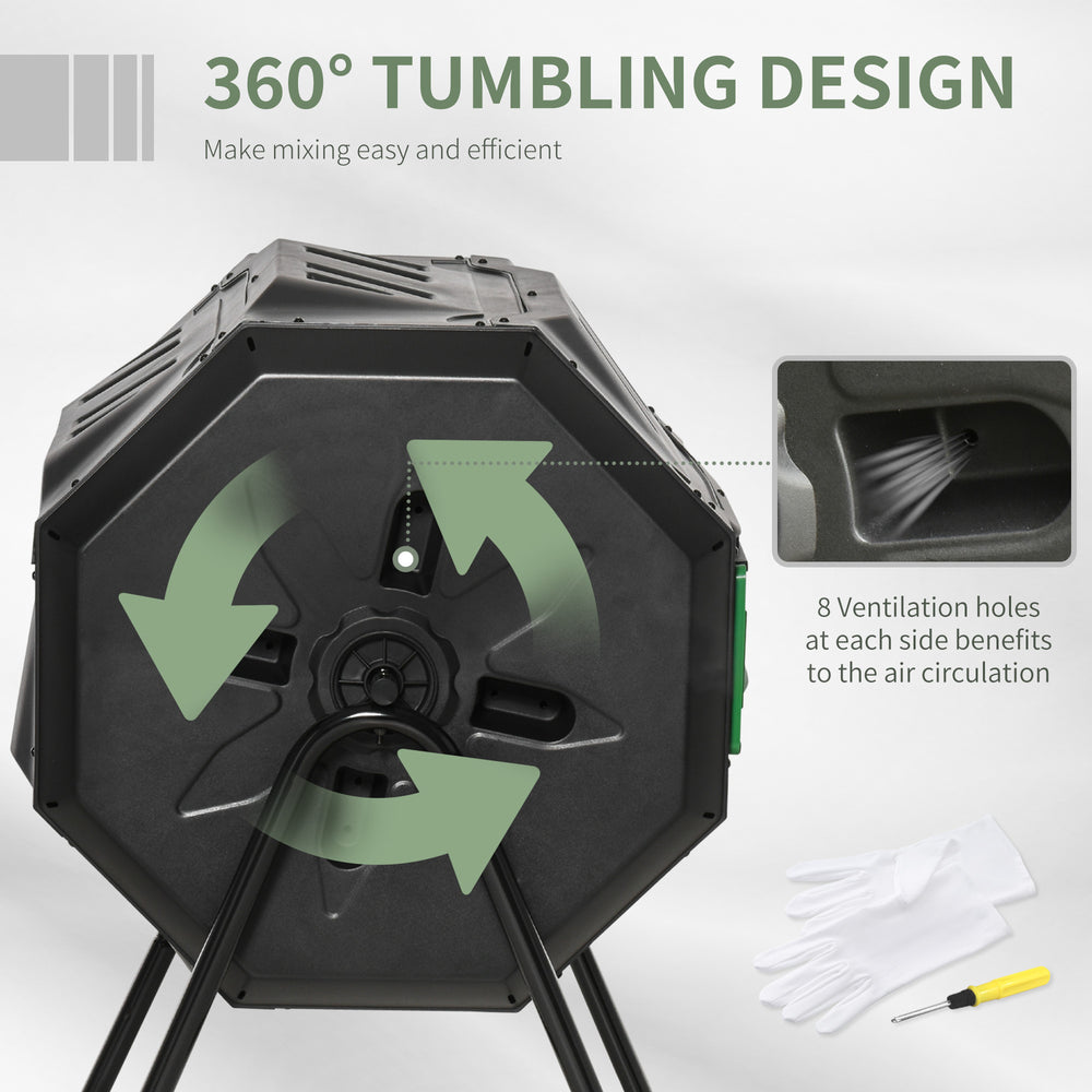 Outsunny Tumbling Compost Bin Outdoor 360° Dual Chamber Rotating Composter 43 Gallon, Green Media 4