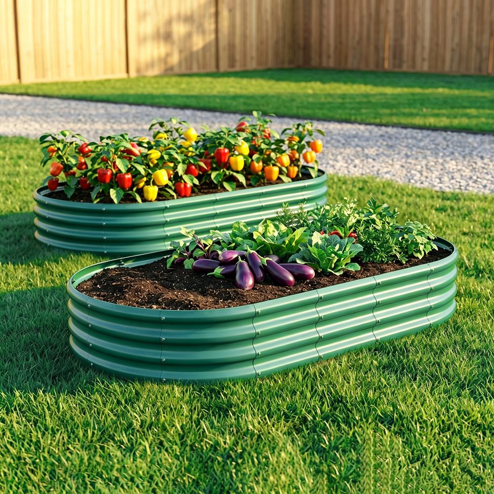 Galvanized Raised Garden Bed 6x3x1ft - Heavy Duty Metal Planter Box for Vegetables, Herbs & Flowers, Rust-Proof Outdoor Garden Bed with Large Capacity, Green, 2PCS Media 4