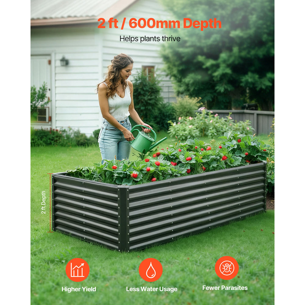 Metal Raised Garden Bed, 8 x 4 x 2 ft Outdoor Galvanized Planter Garden Box, Open Bottom Design, Large Planter Raised Bed for Growing Vegetables, Flowers, Herbs, and Succulents, Dark Gray Media 7
