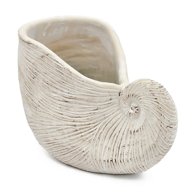 11.5x6.7x7.7' Sand and Cement Nautilus Shell Planter with Textured Beige Finish