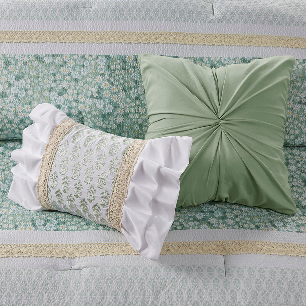 Full/Queen 5 Piece Seersucker Comforter Set with Throw Pillows Media 14
