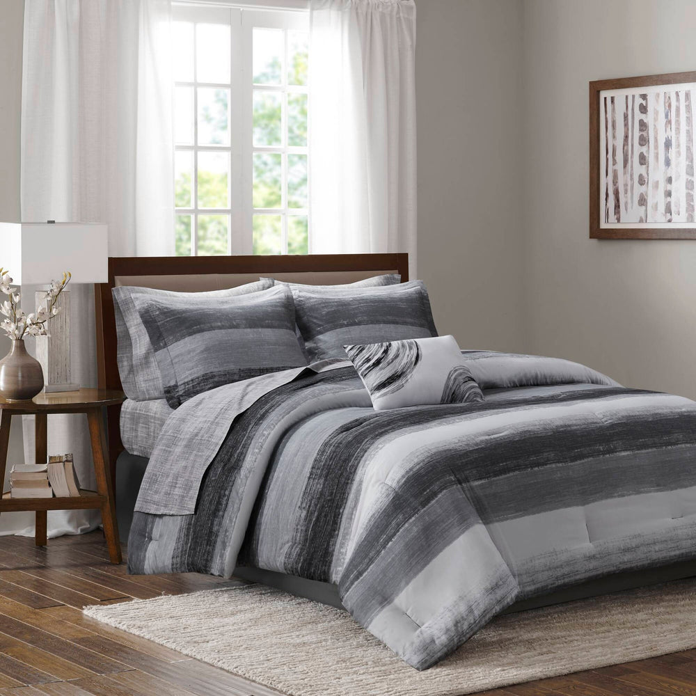 9-Piece Full 9 Piece Comforter Set with Cotton Bed Sheets,Black Media 11
