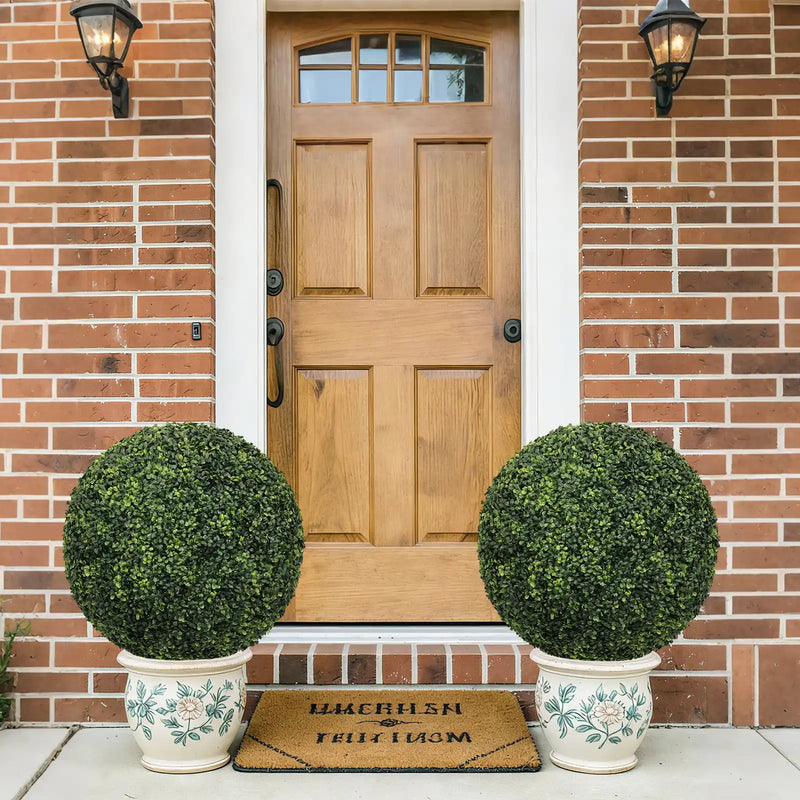 22.4IN dark Artificial Topiary Balls Outdoor Faux Boxwood Large Decorative Green Spheres for Garden Front Porch Patio Planter Decoration, 2pcs/set