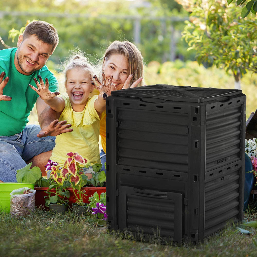 Outsunny Garden Compost Bin 80 Gallon Outdoor Large Capacity Composter Fast Create Fertile Soil Aerating Box, Easy Assembly, Black Media 9