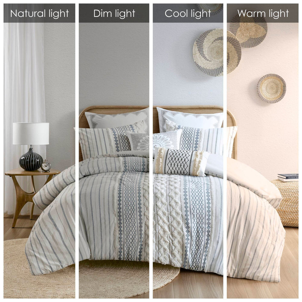 Cotton Printed Comforter Set with Chenille White/Navy King/Cal King Media 7