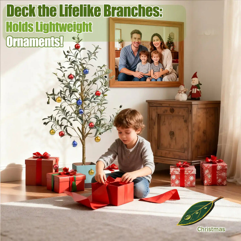 Artificial Olive Tree with Water Droplets: 4ft Potted Realistic Fake Plant Trees with Fruits for Indoor Home Room Office Balcony Decor