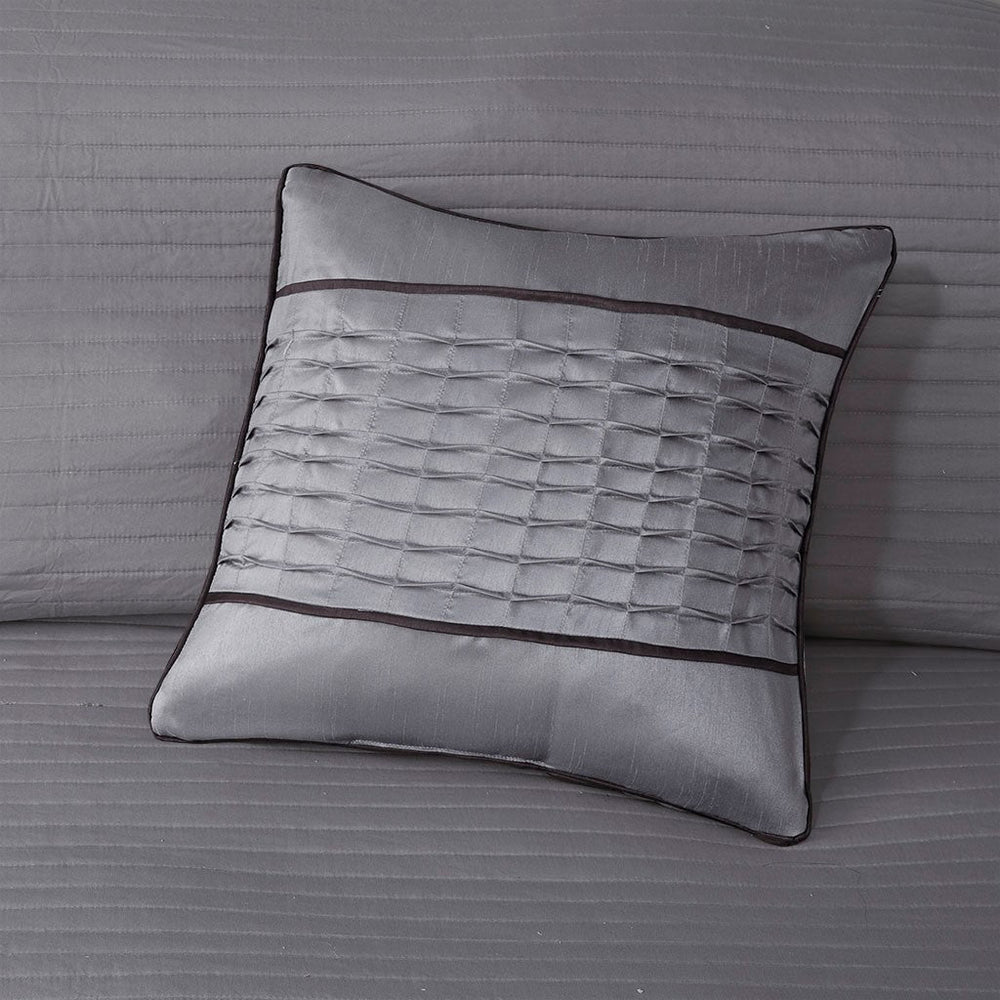 6 Piece Reversible Jacquard Quilt Set with Throw Pillows Grey/Taupe Full/Queen Media 11