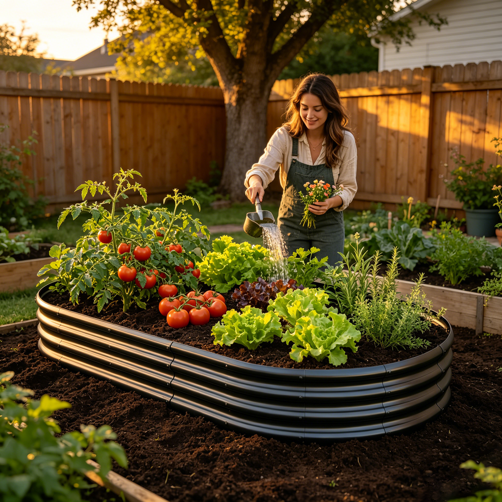 Galvanized Raised Garden Bed 8x4x1ft - Heavy Duty Metal Planter Box for Vegetables, Herbs & Flowers, Rust-Proof Outdoor Garden Bed with Large Capacity, Black Media 3