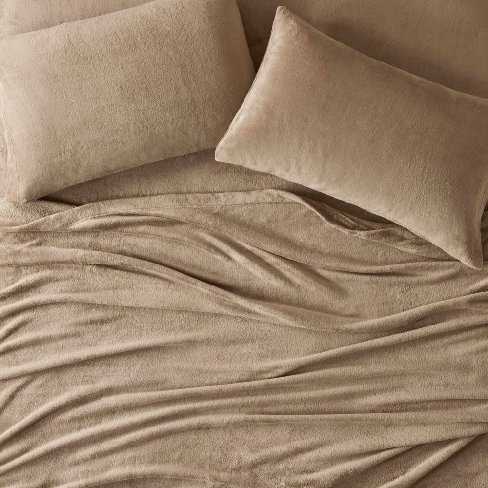 4 PCS Queen Micro Plush Sheet Set Taupe Media 7