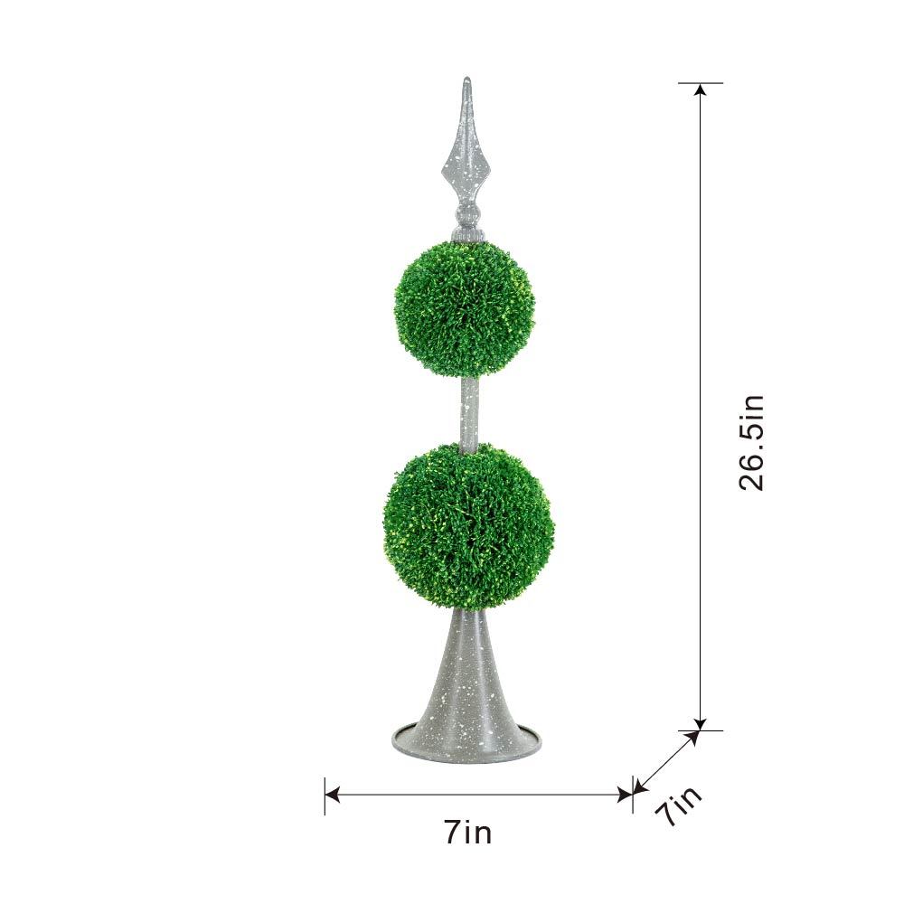 D7x26.5' Artificial Two-Tiered Boxwood Sphere Topiary on Metal Spire Media 11