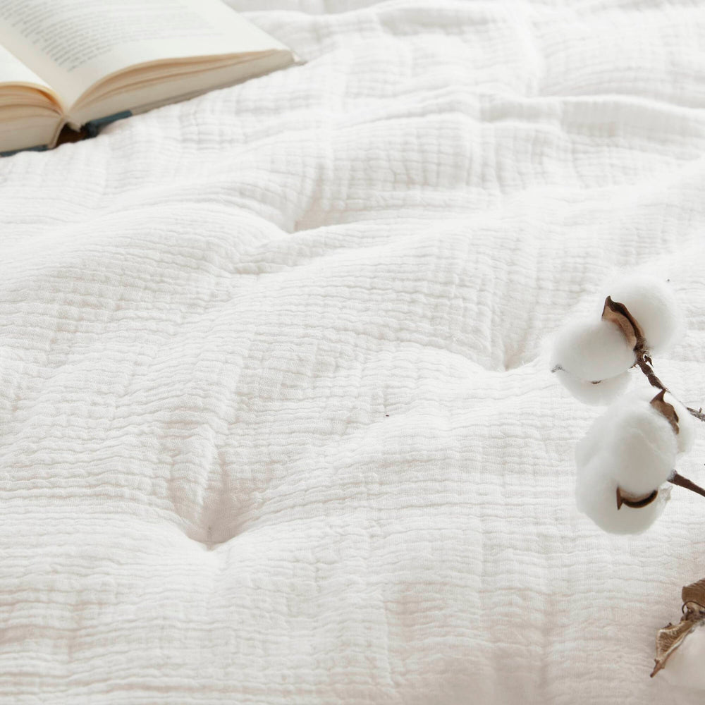 3-Piece King Cotton  Embroidered Quilt Set,White Media 20