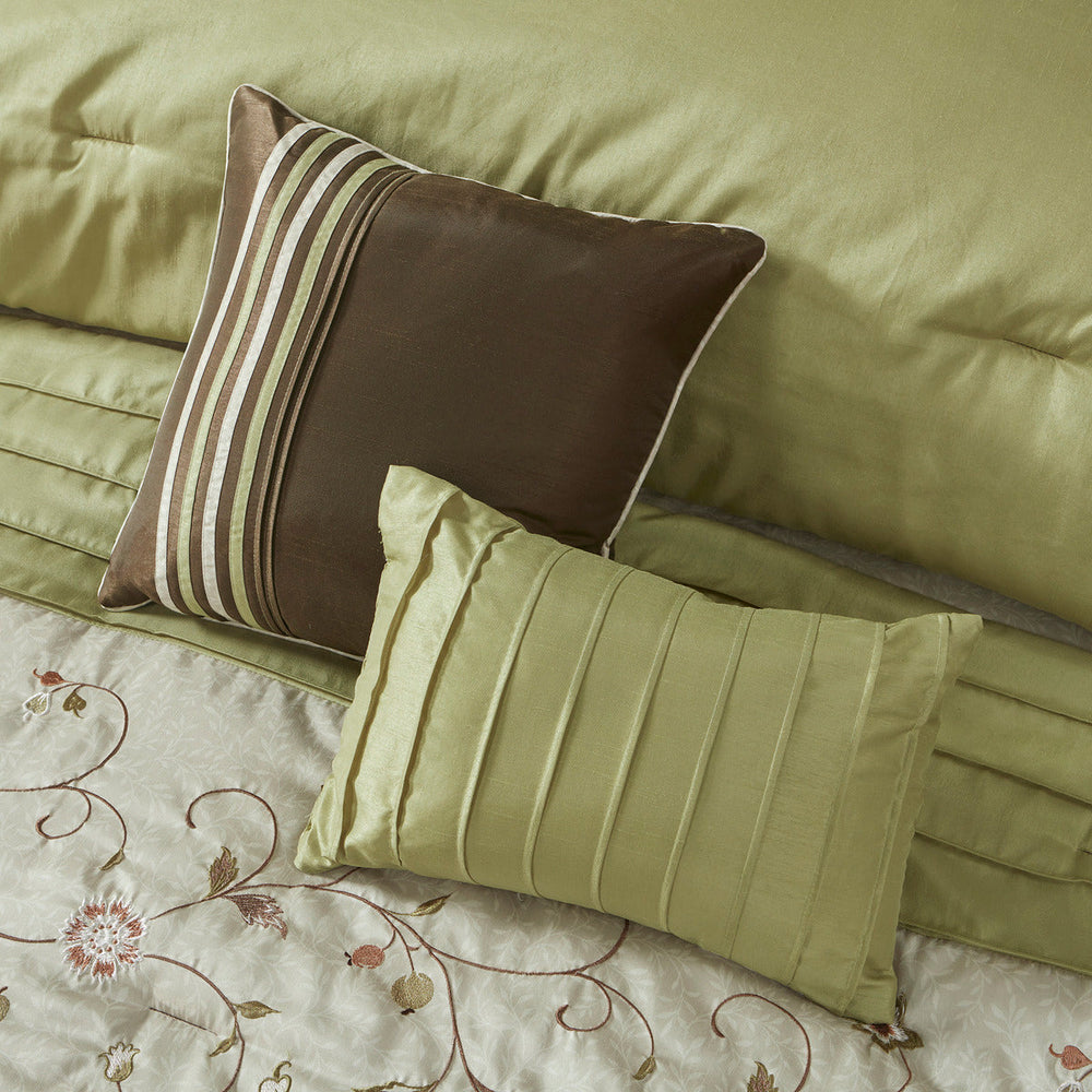 Embroidered 7 Piece Comforter Set Green Cal King Media 2