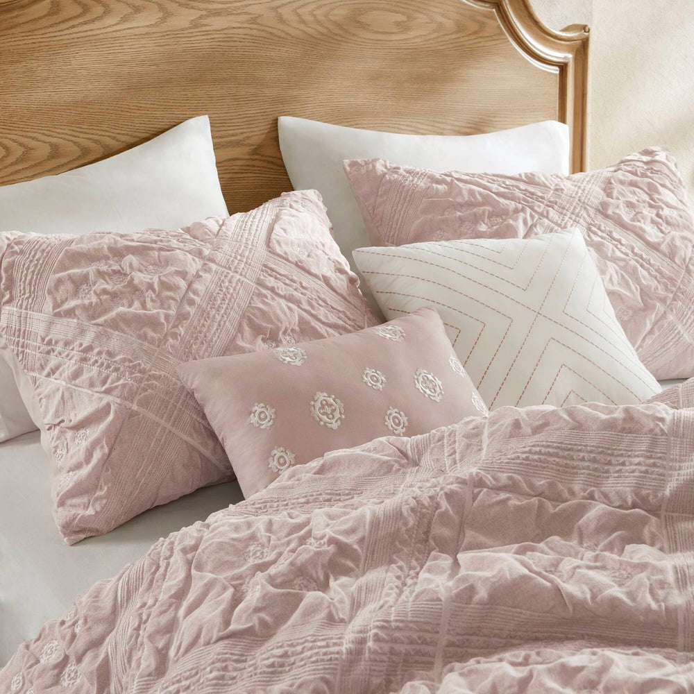 5-Piece Full/Queen 5 Piece Sculpted jacquard comforter set,Pink Media 13