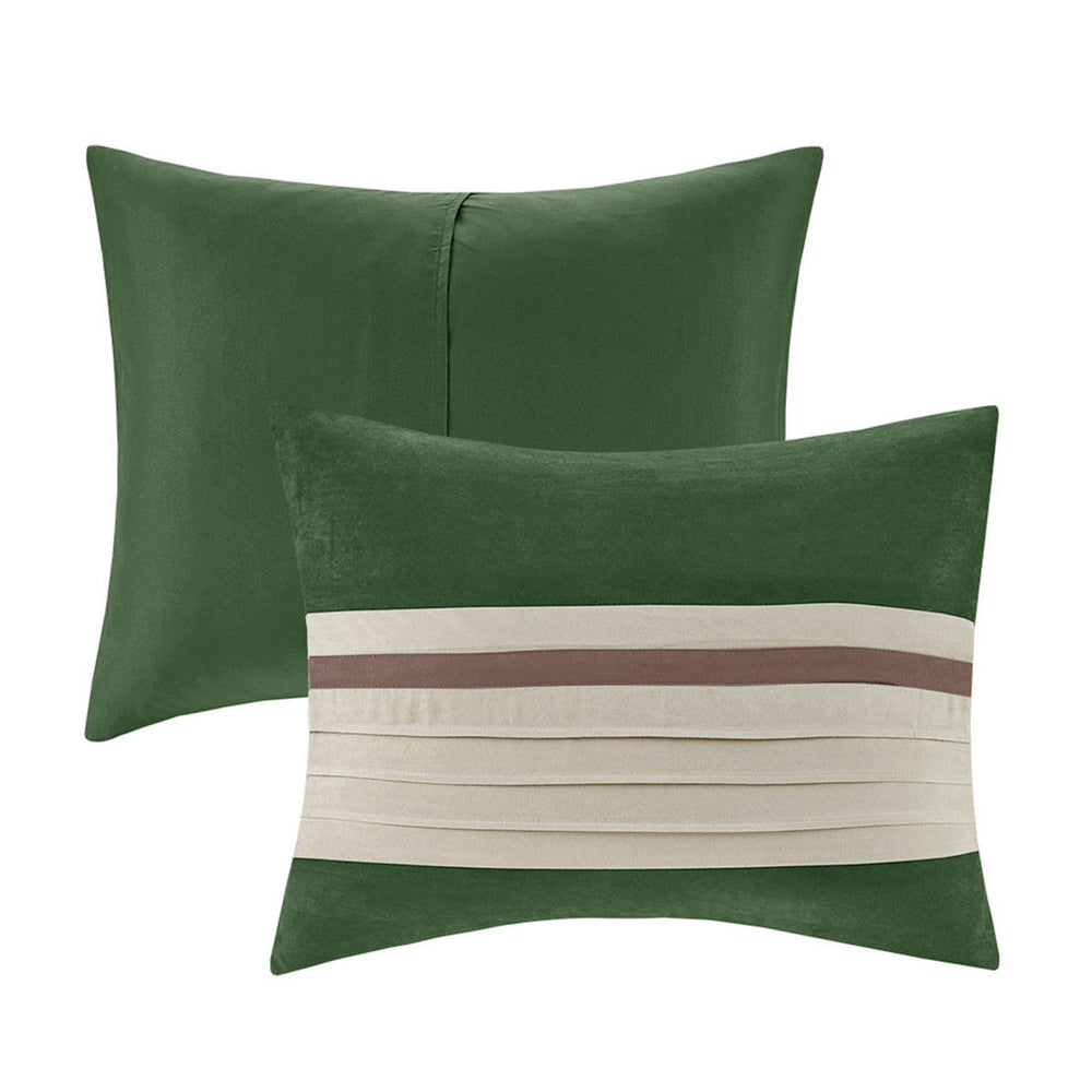 7 PC Pieced Faux Suede Comforter Set Green Queen Media 12