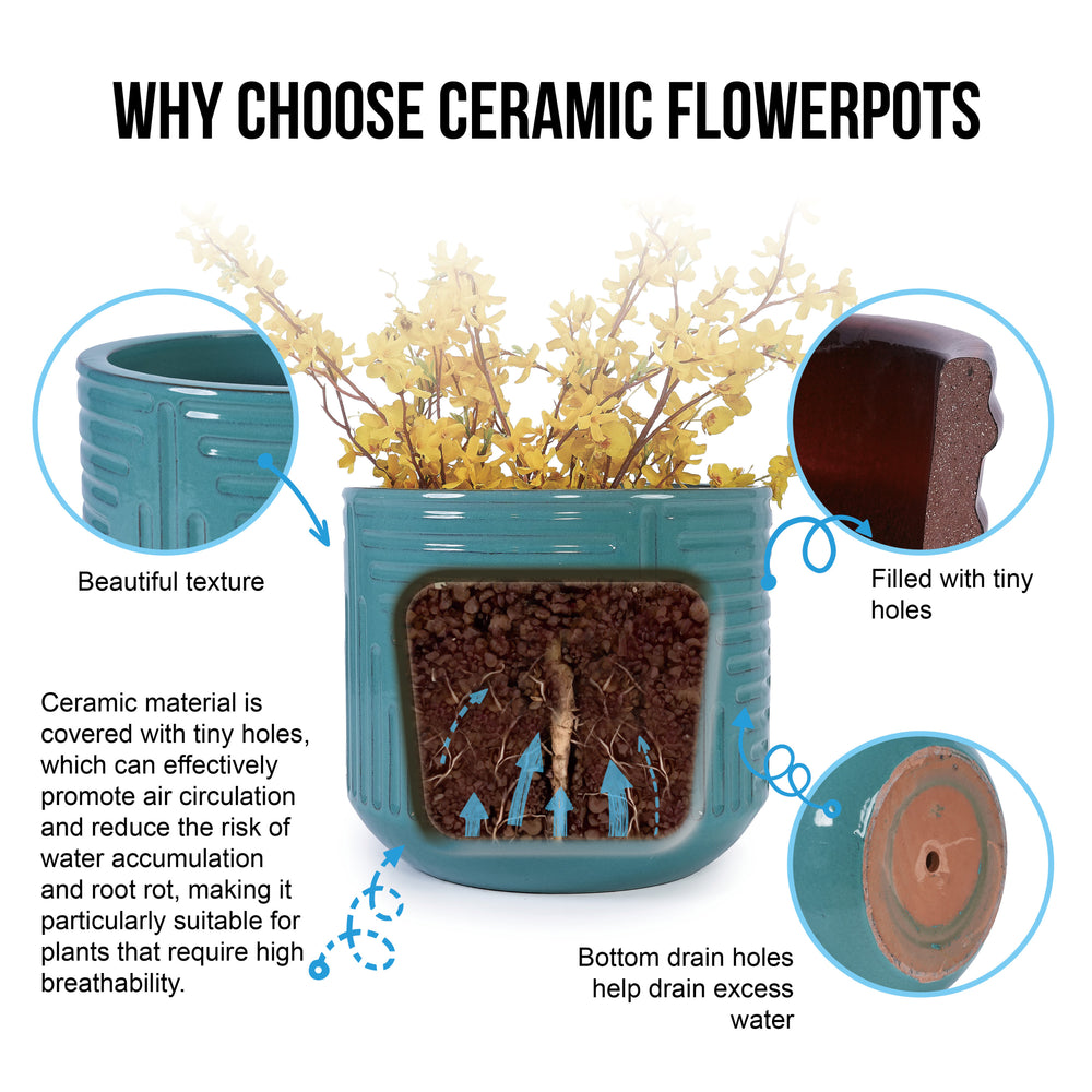 Ceramic Flowerpot, Modern Planter for Patio, Garden, Windowsill - Cyan Media 12