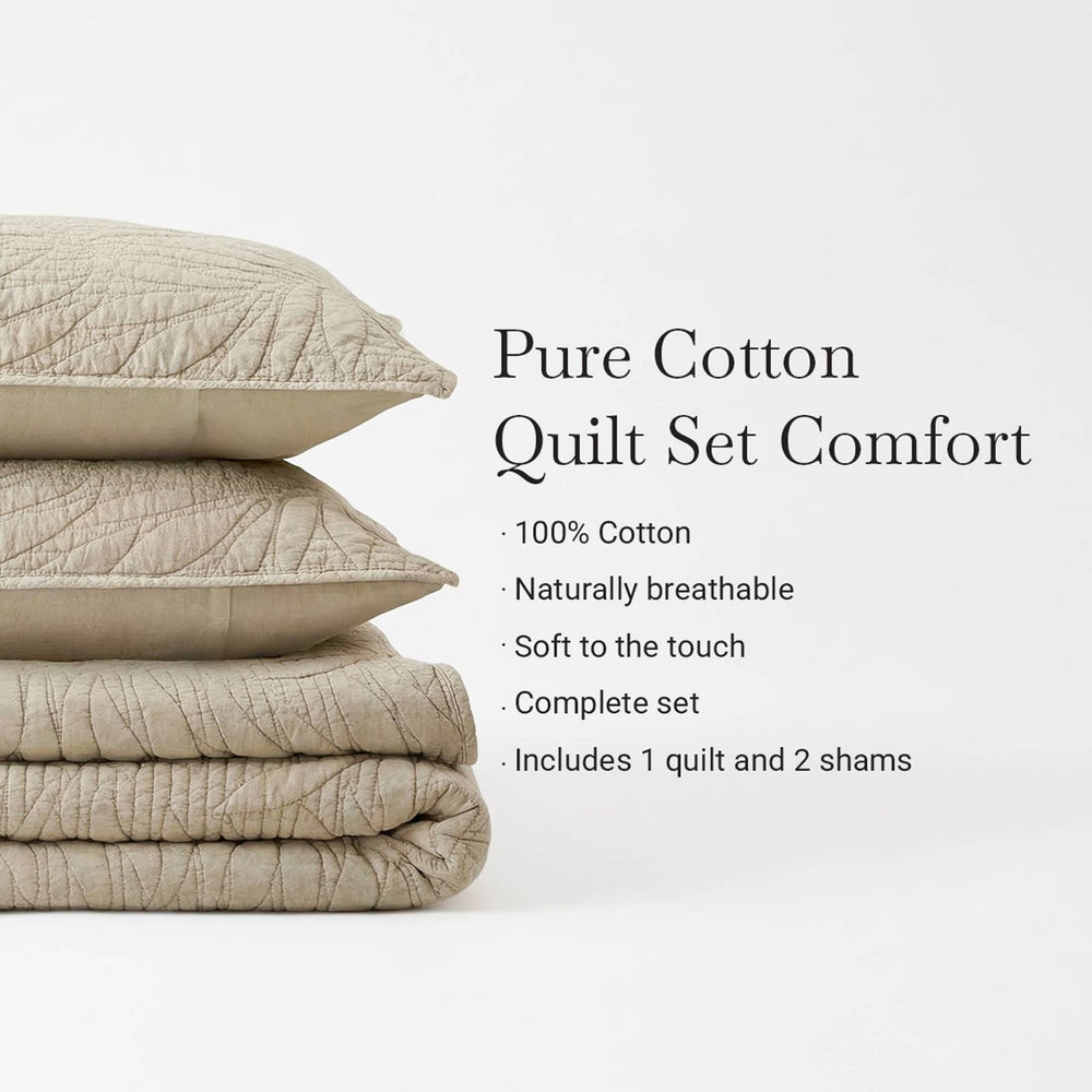 King 3 Piece Cotton Quilt Set Linen Media 7